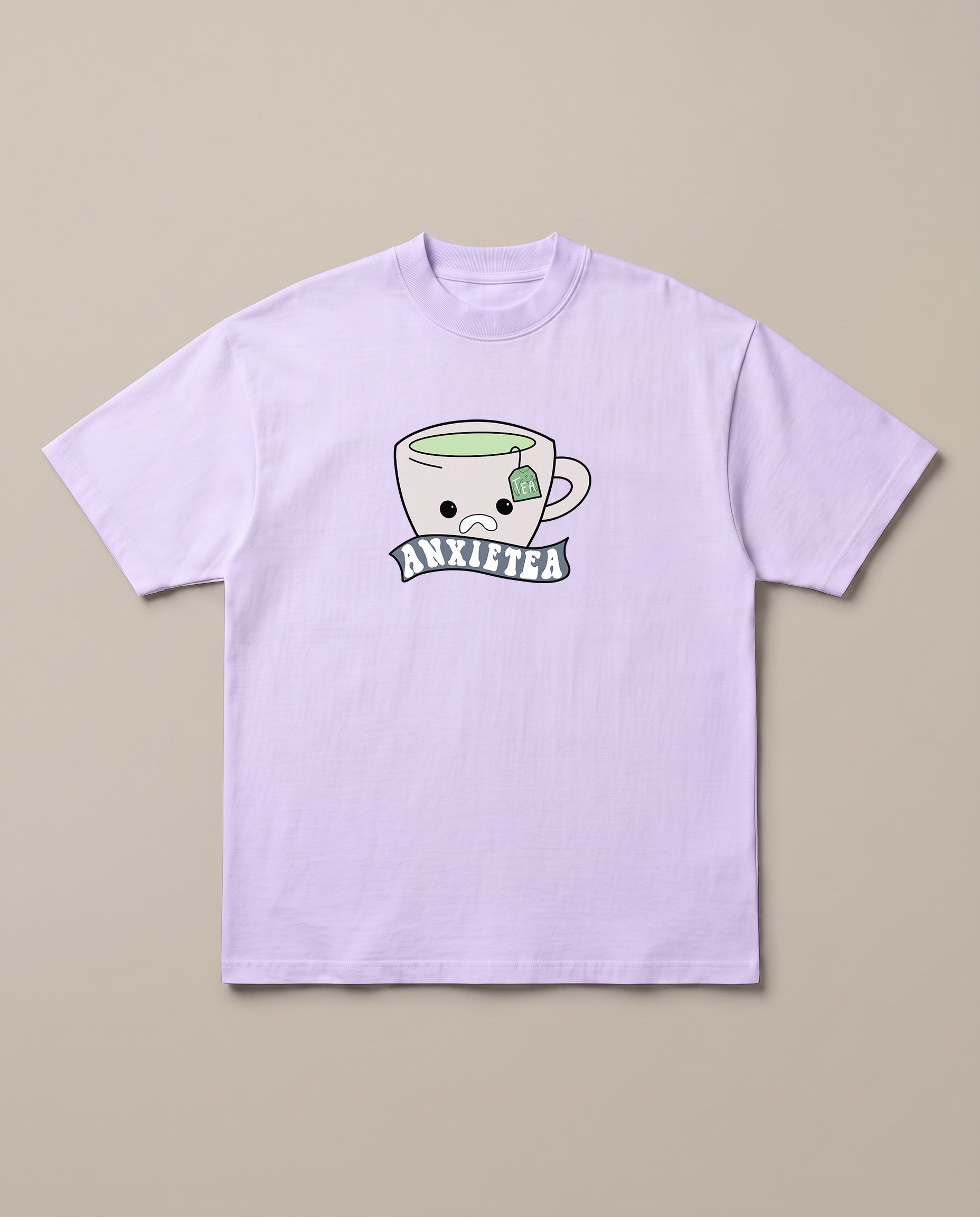 Anxietea Lavender oversized t-shirt — cup of tea anxirty, front print