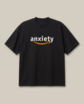 Anxiety Black oversized t-shirt — amazon logo parody corporate, front print