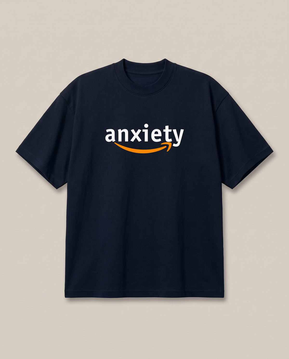 Anxiety Navy oversized t-shirt — amazon logo parody corporate, front print