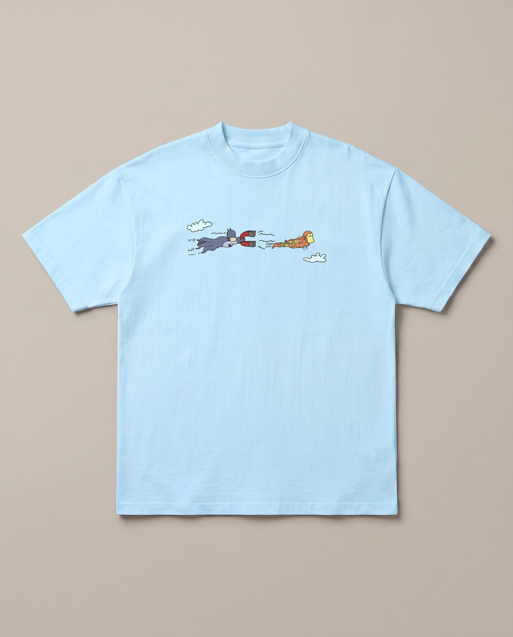 Batman Vs Iron Man Baby Blue oversized t-shirt — marvel dc funny, front print