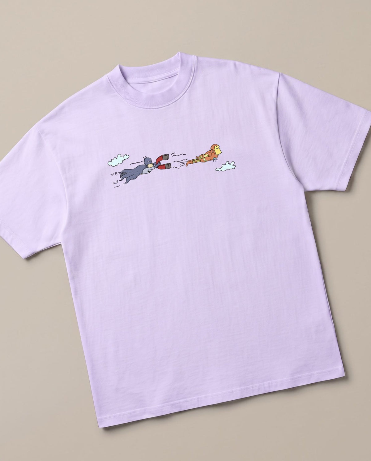Batman Vs Iron Man Lavender oversized t-shirt — marvel dc funny, angled view