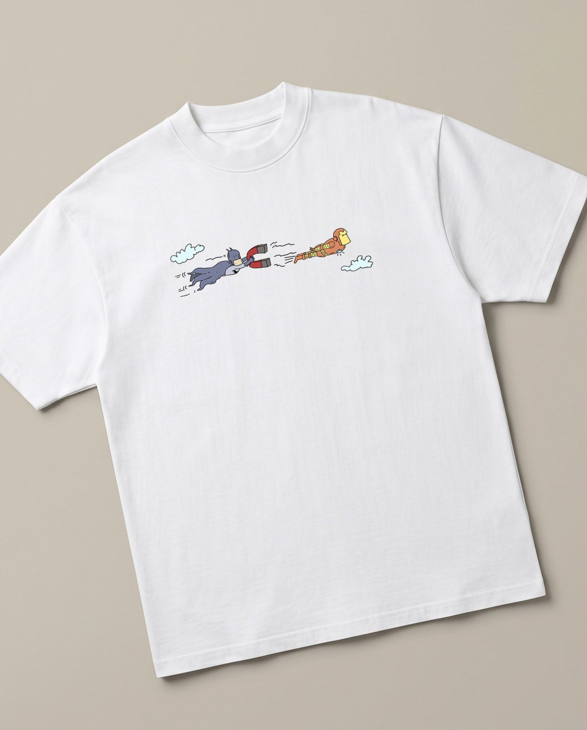 Batman Vs Iron Man White oversized t-shirt — marvel dc funny, angled view