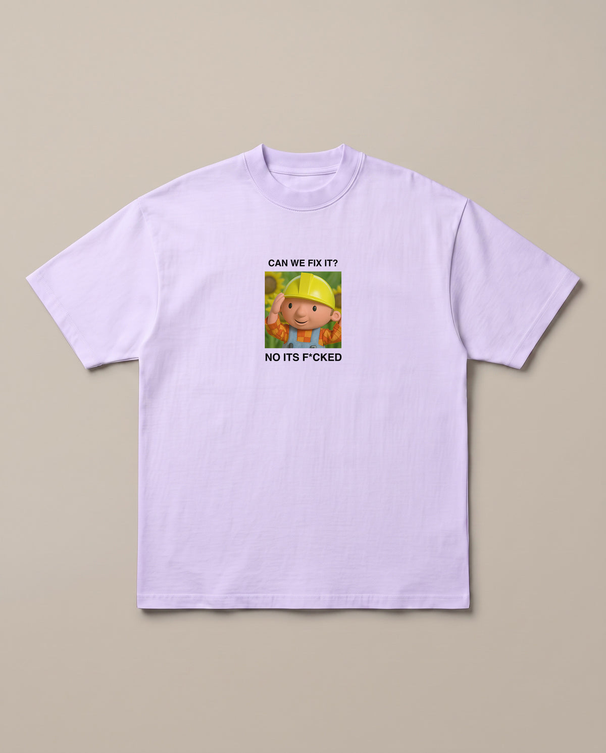 Bob The Builder Lavender oversized t-shirt — bob the builder thinks we cant do it, front print