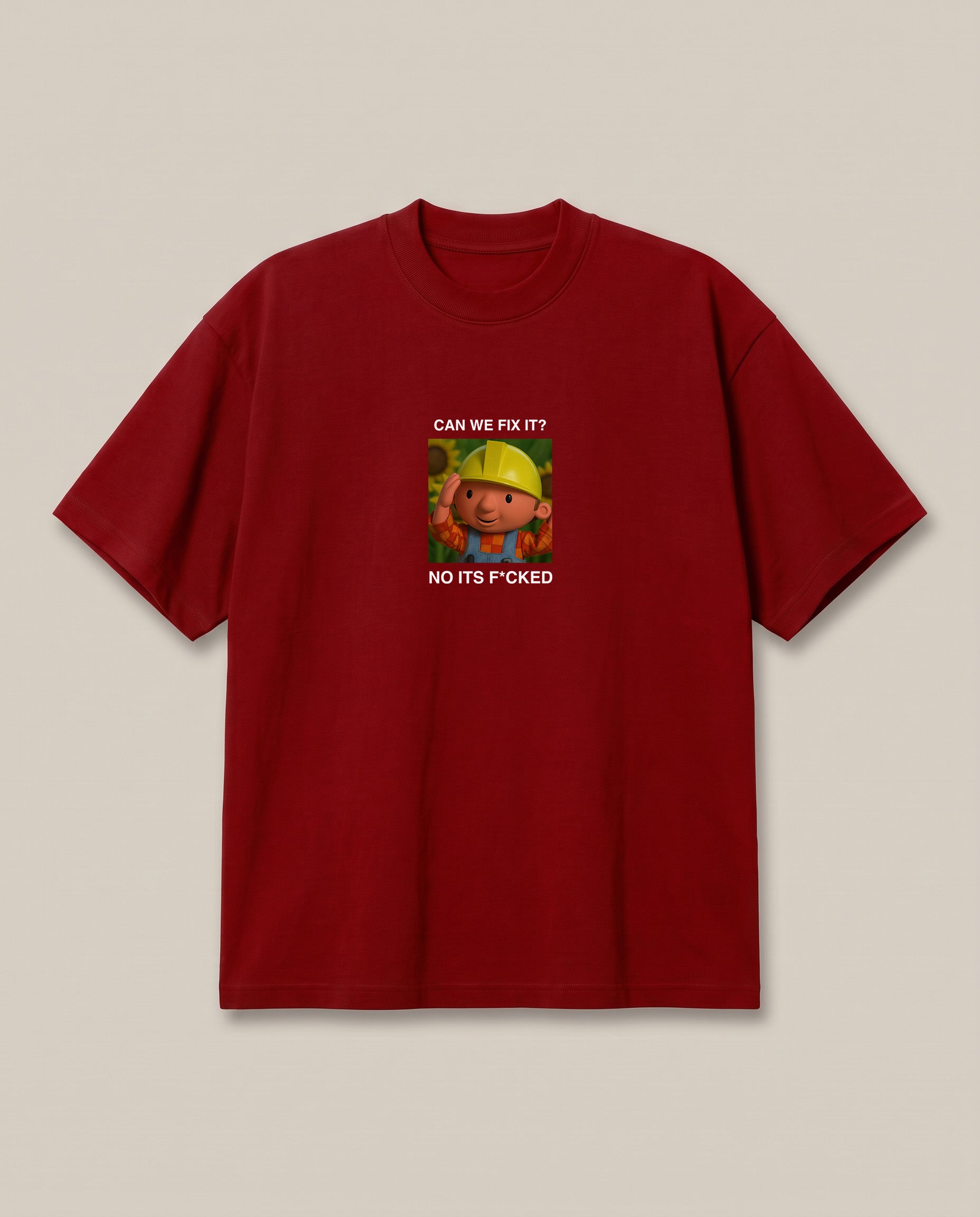 Bob The Builder Red oversized t-shirt — bob the builder thinks we cant do it, front print