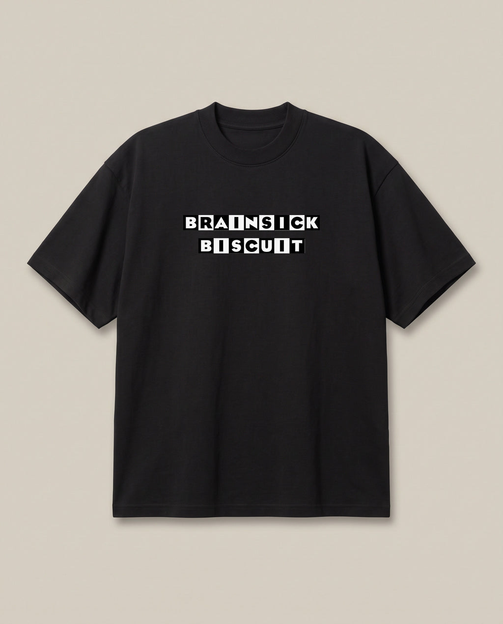 Brainsick Biscuit Black oversized t-shirt — brainsick biscuit logo in cartoon netwrok parody, front print