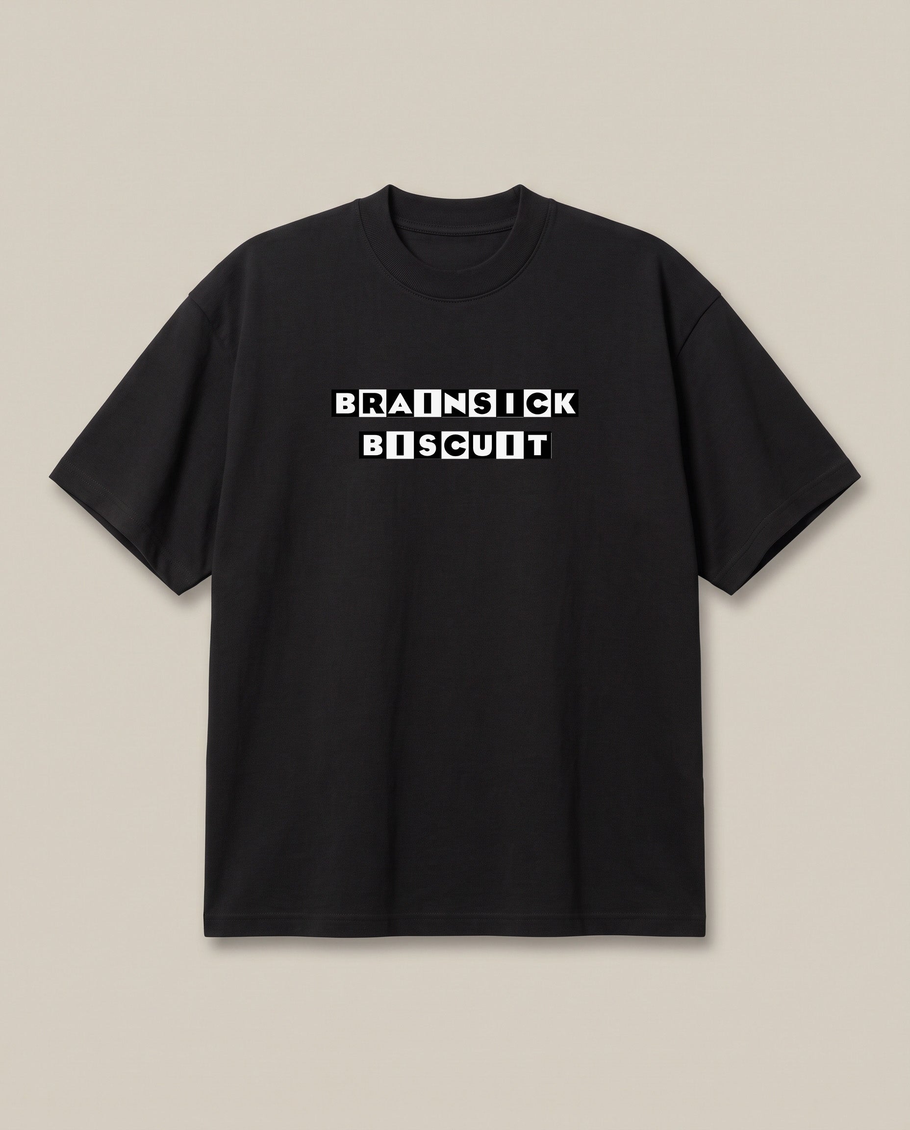 Brainsick Biscuit Black oversized t-shirt — brainsick biscuit logo in cartoon netwrok parody, front print