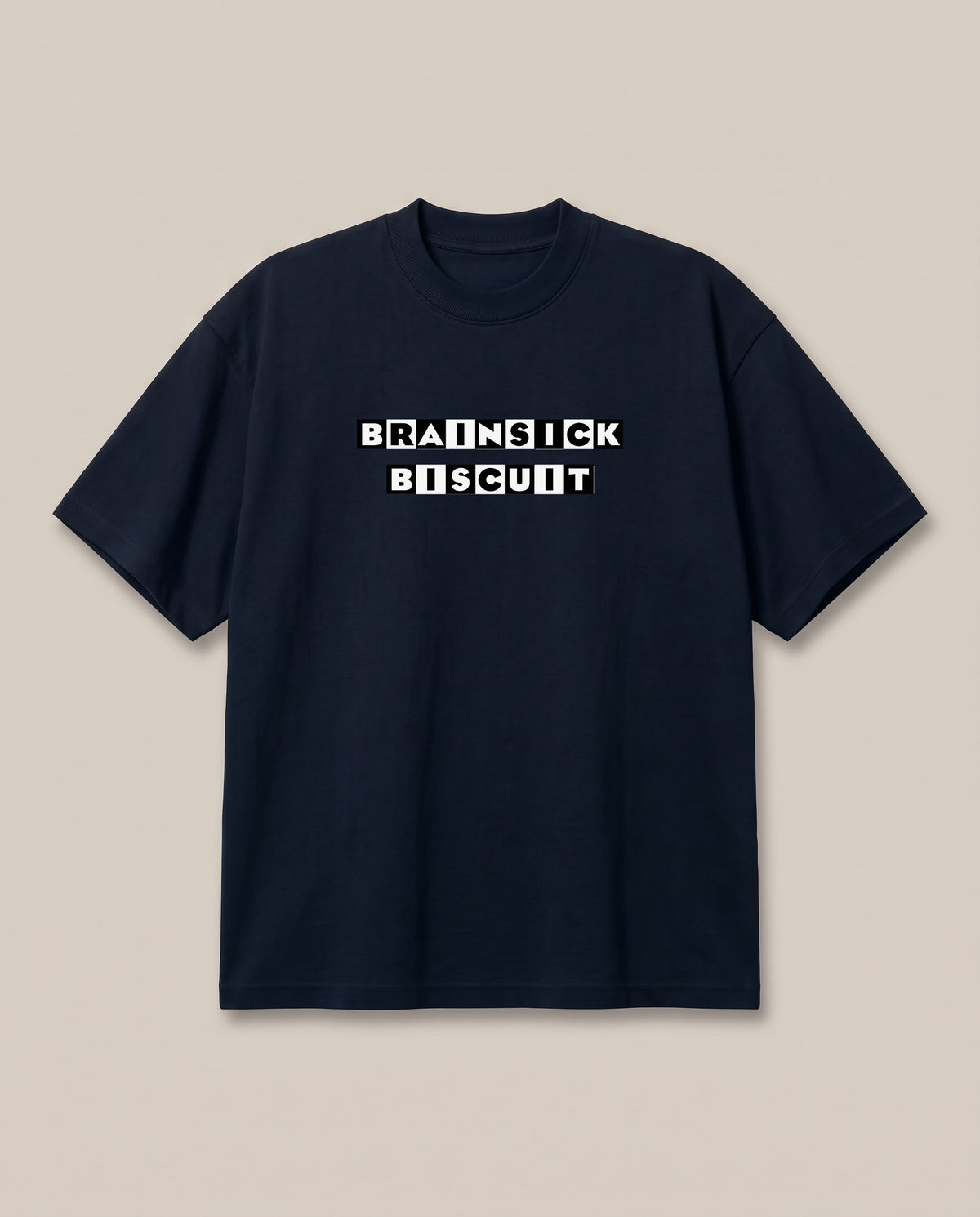 Brainsick Biscuit Navy oversized t-shirt — brainsick biscuit logo in cartoon netwrok parody, front print