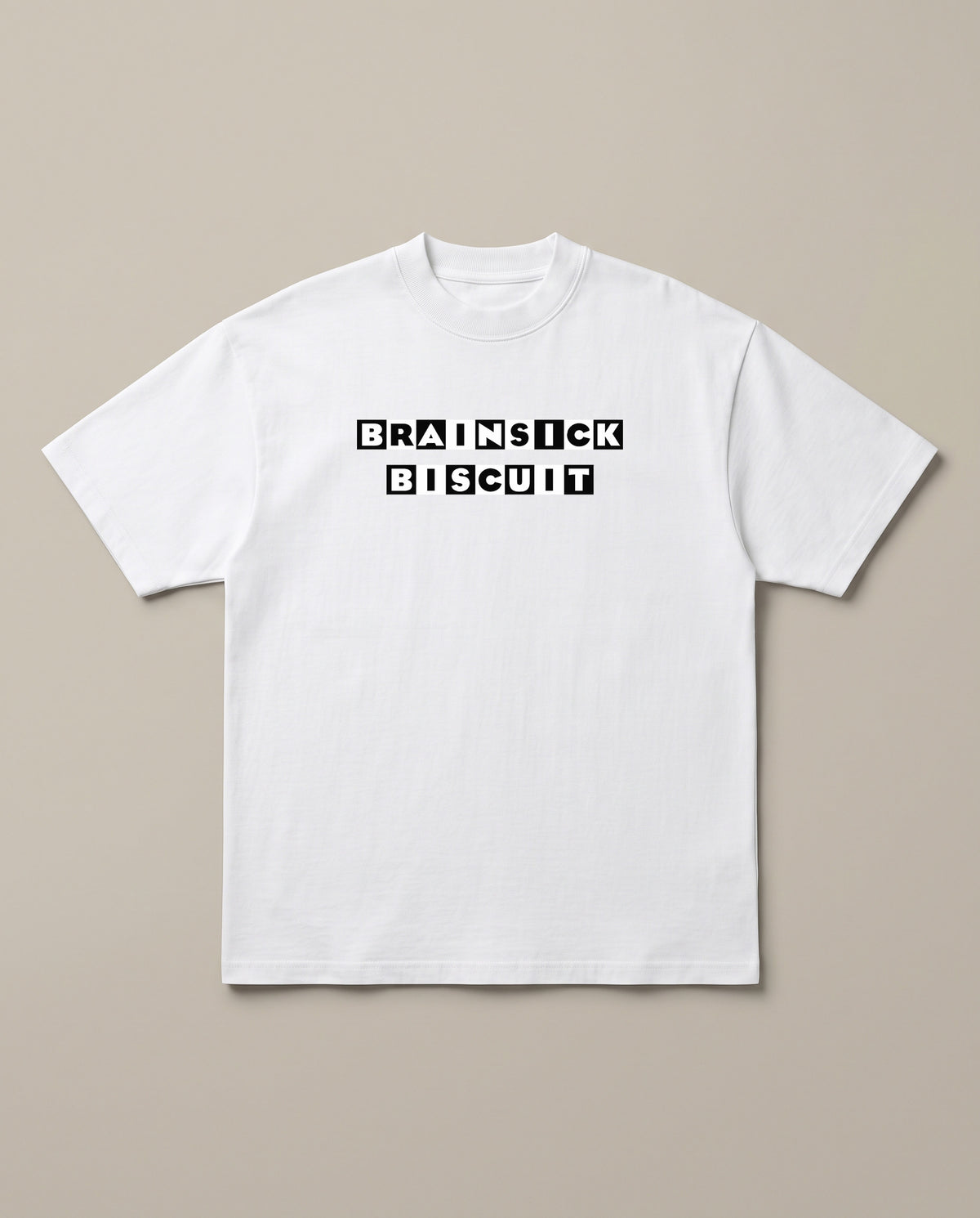 Brainsick Biscuit White oversized t-shirt — brainsick biscuit logo in cartoon netwrok parody, front print