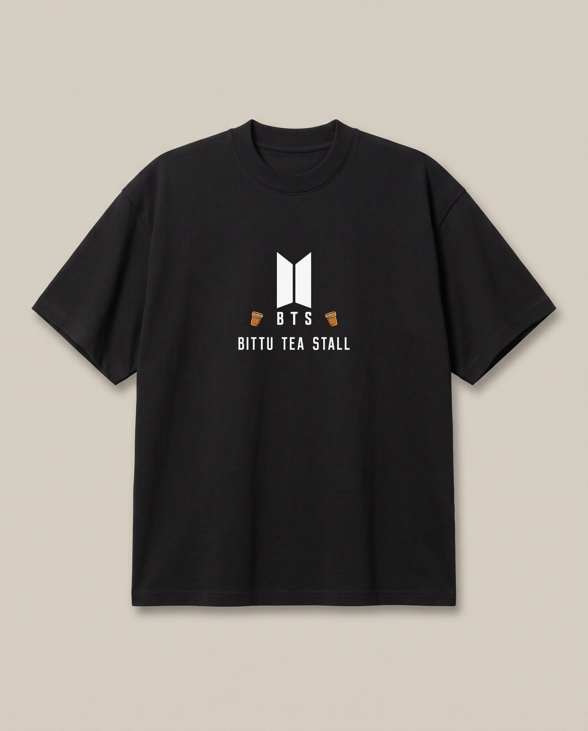 Bittu Tea Stall(BTS) Black oversized t-shirt — bts parody, front print
