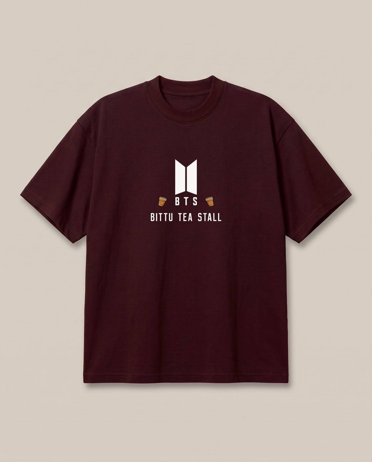 Bittu Tea Stall(BTS) Maroon oversized t-shirt — bts parody, front print