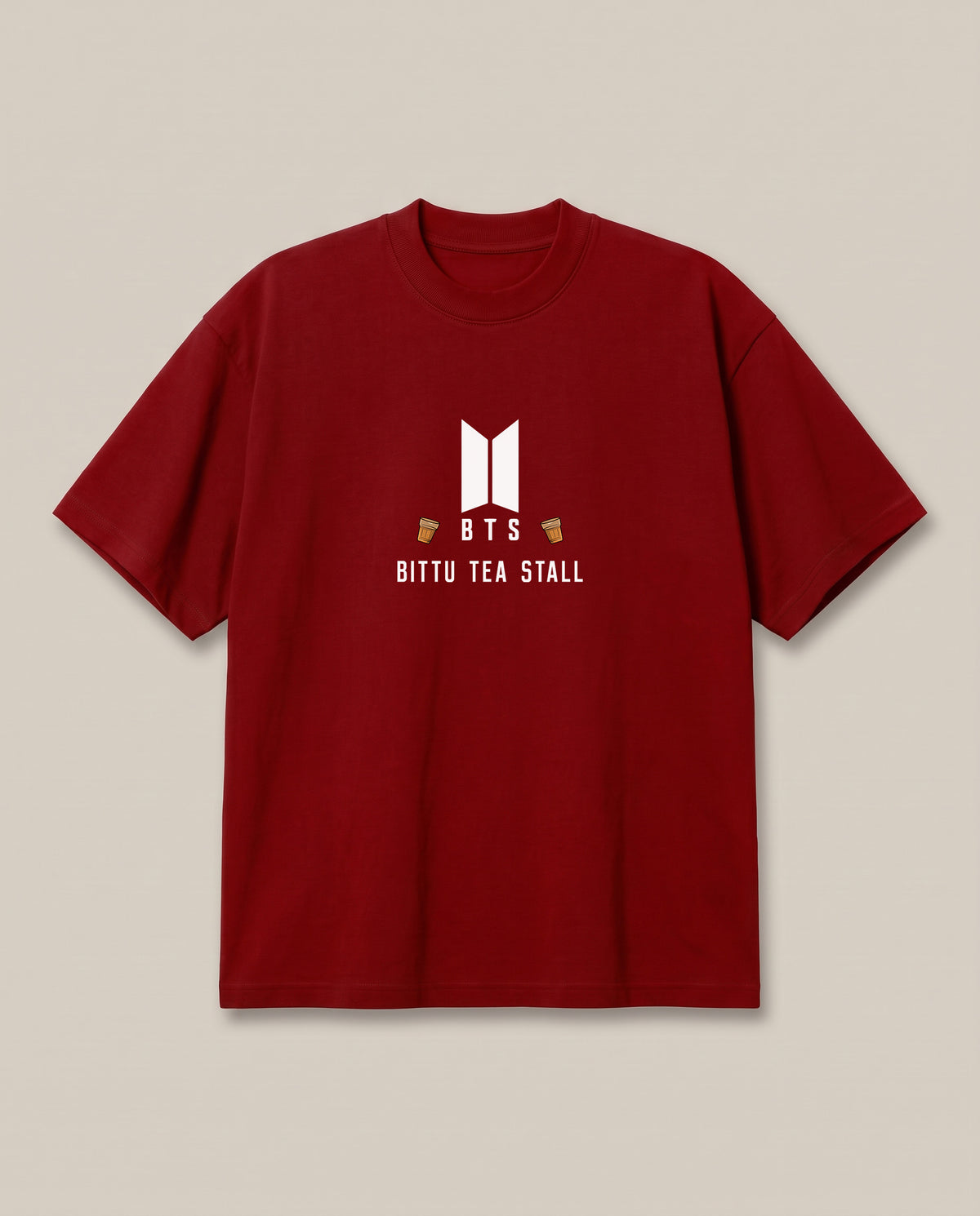 Bittu Tea Stall(BTS) Red oversized t-shirt — bts parody, front print