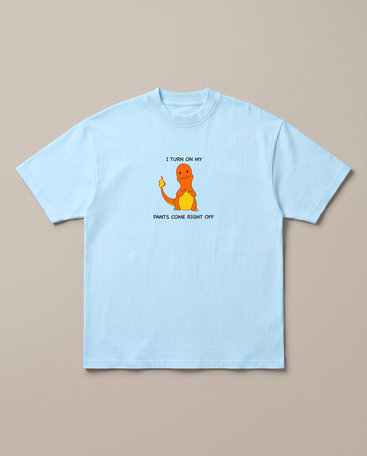 Charmander Baby Blue oversized t-shirt — charmender pokemon flirting, front print
