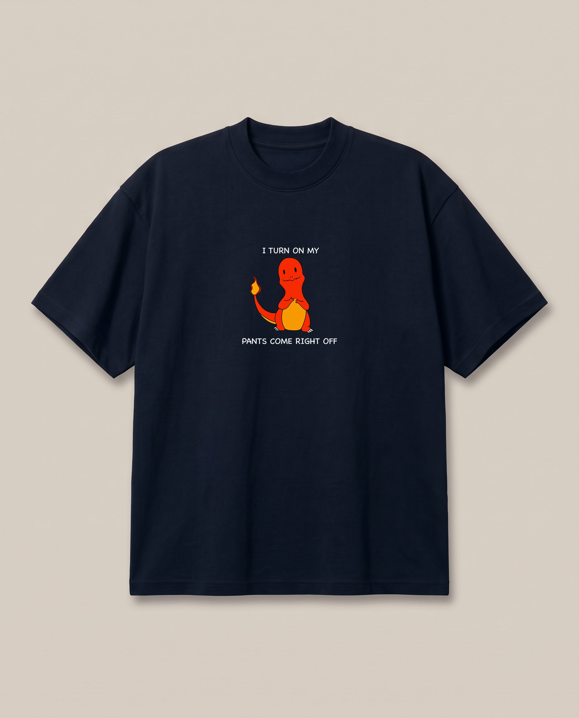 Charmander Navy oversized t-shirt — charmender pokemon flirting, front print