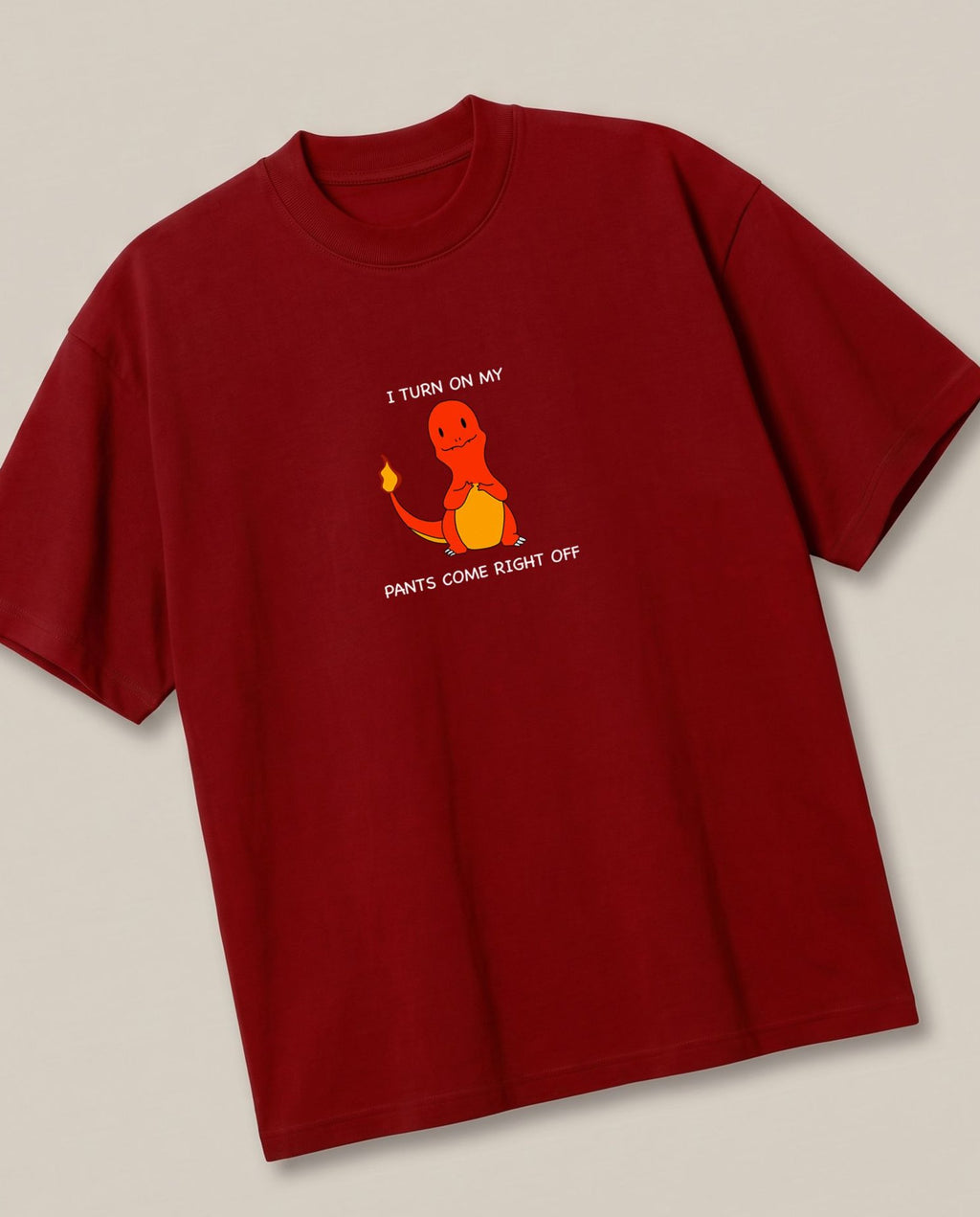 Charmander Red oversized t-shirt — charmender pokemon flirting, angled view