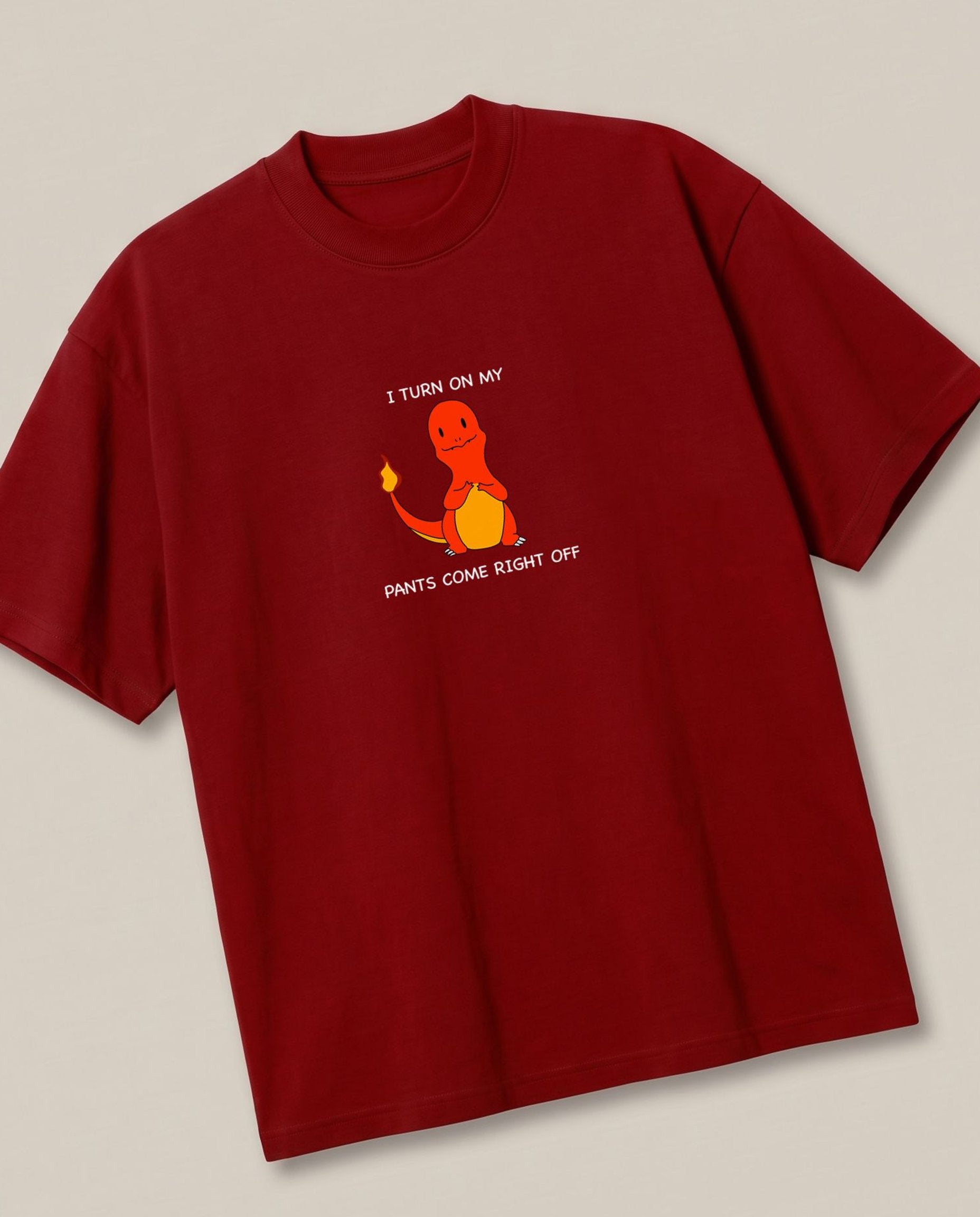 Charmander Red oversized t-shirt — charmender pokemon flirting, angled view