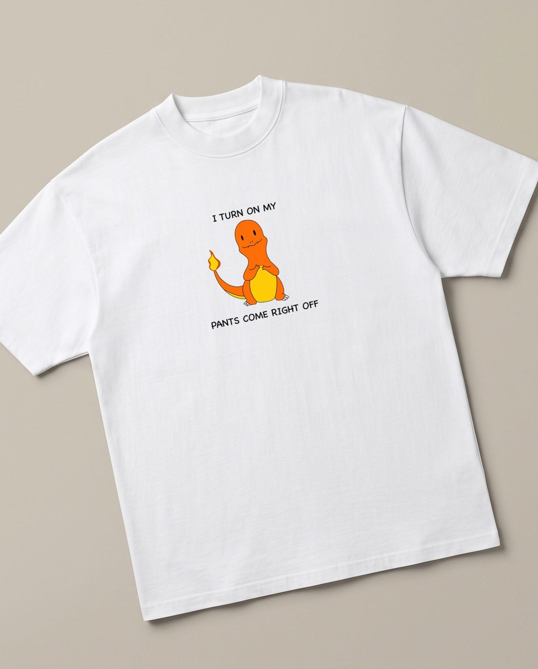Charmander White oversized t-shirt — charmender pokemon flirting, angled view