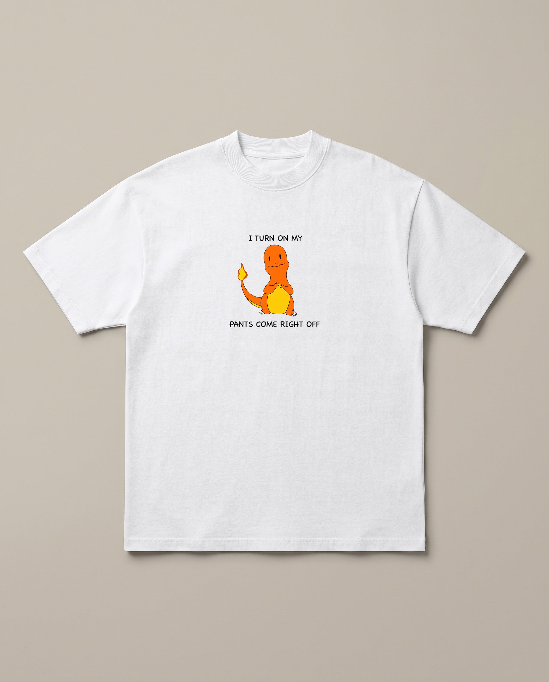 Charmander White oversized t-shirt — charmender pokemon flirting, front print