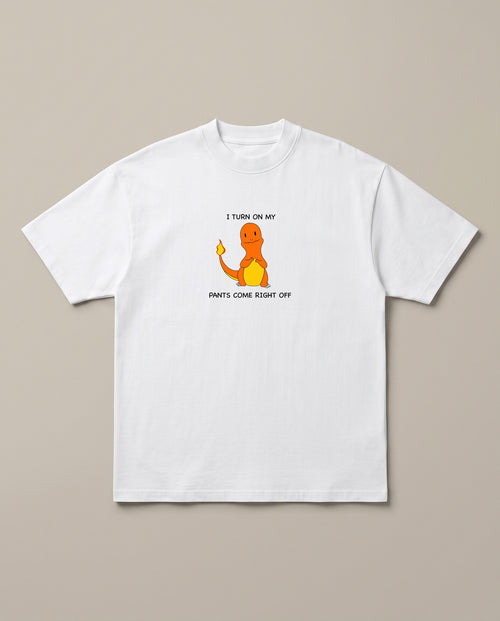 Charmander White oversized t-shirt — charmender pokemon flirting, front print