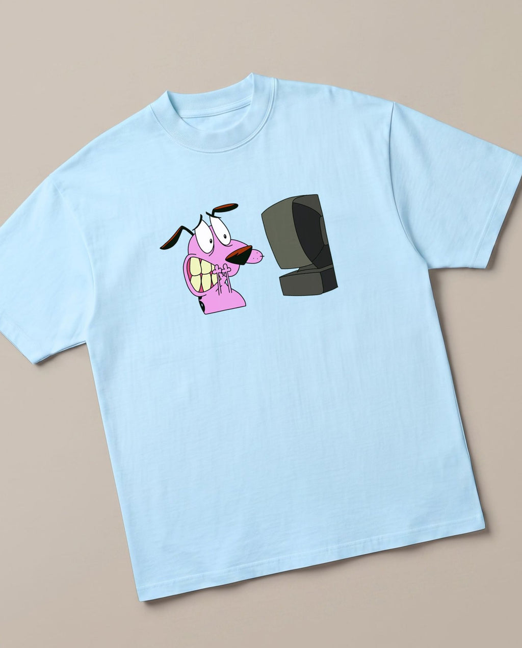 Corporate Courage Baby Blue oversized t-shirt, angled view