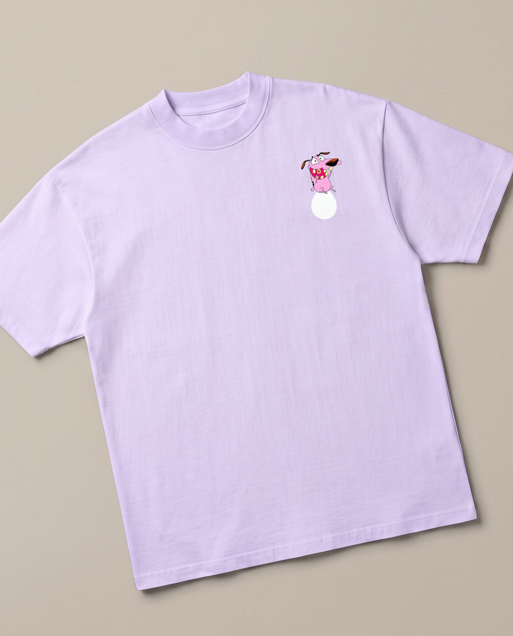 Courage's Egg-Sitting Adventure Lavender oversized t-shirt, angled view