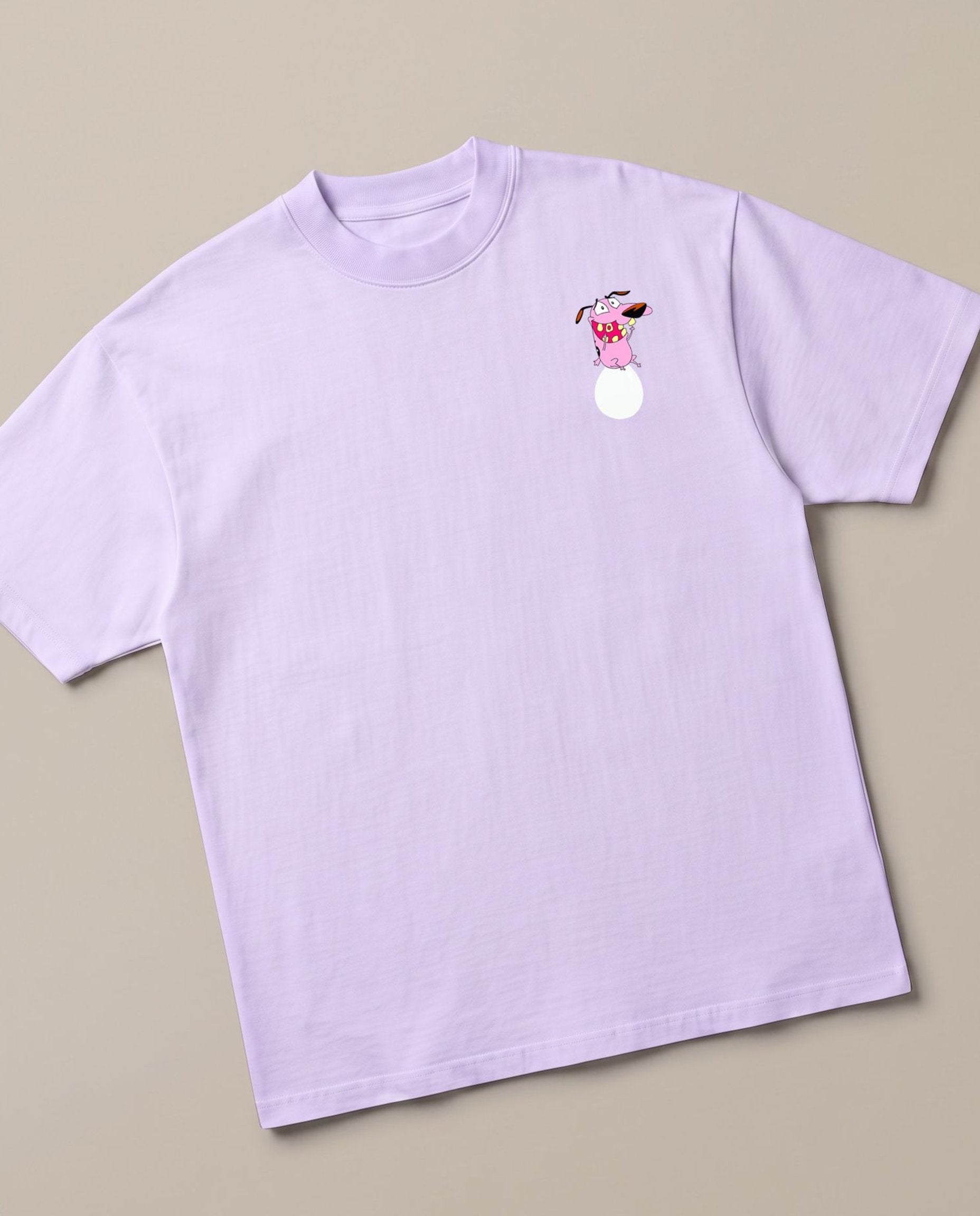 Courage's Egg-Sitting Adventure Lavender oversized t-shirt, angled view