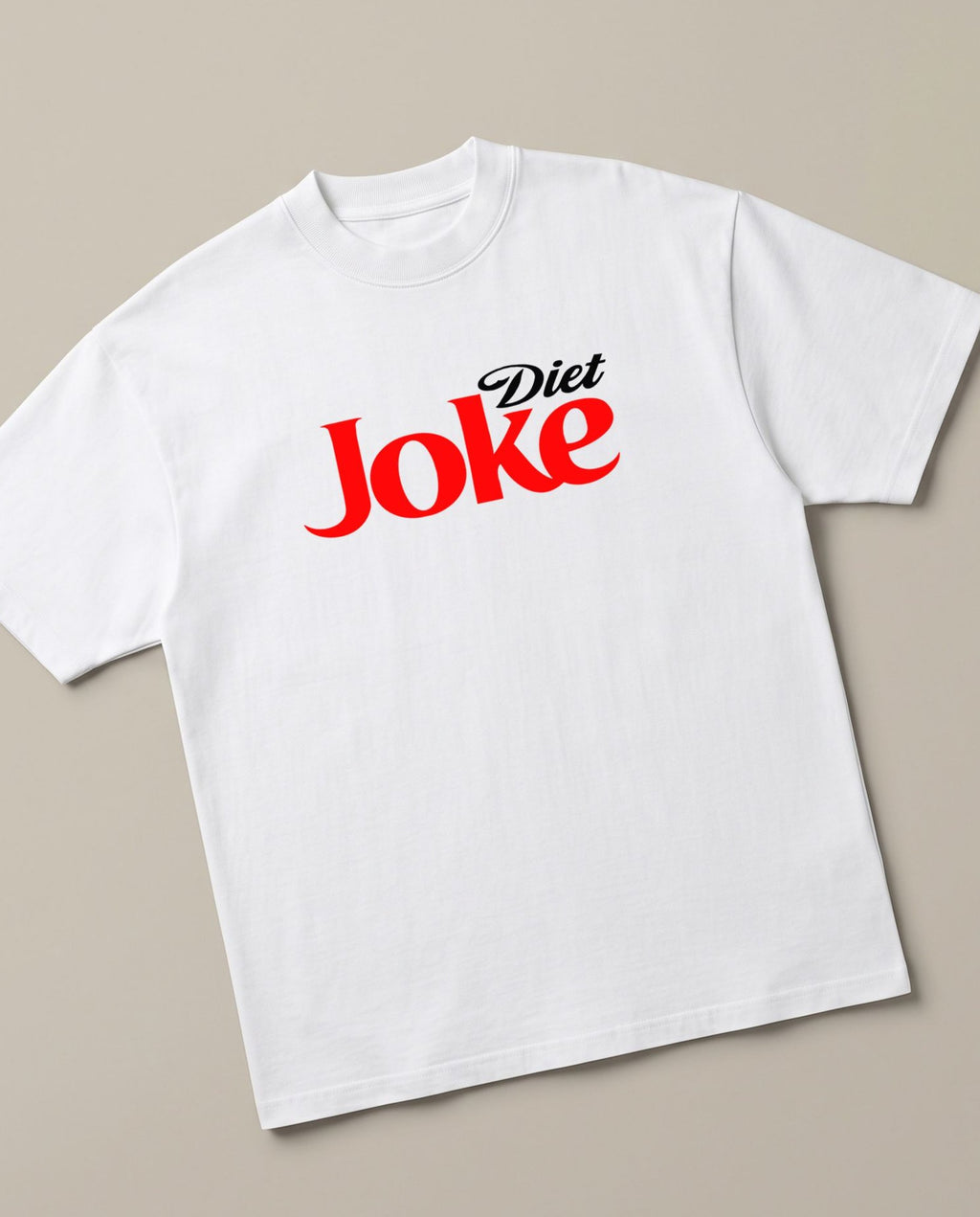 Diet Joke White oversized t-shirt — diet coke parody, angled view