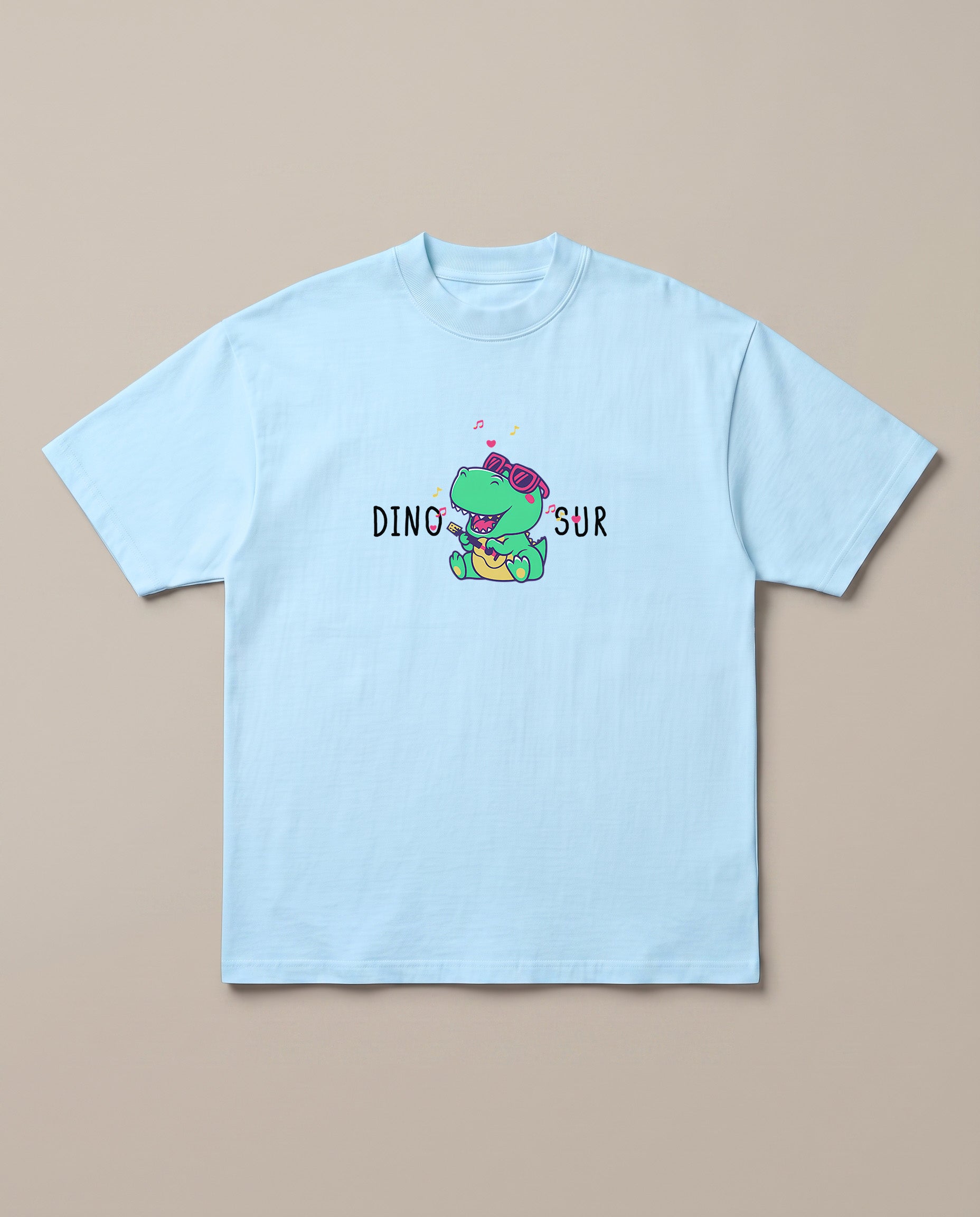 Dino-Sur Baby Blue oversized t-shirt — dinosaur singing funny, front print
