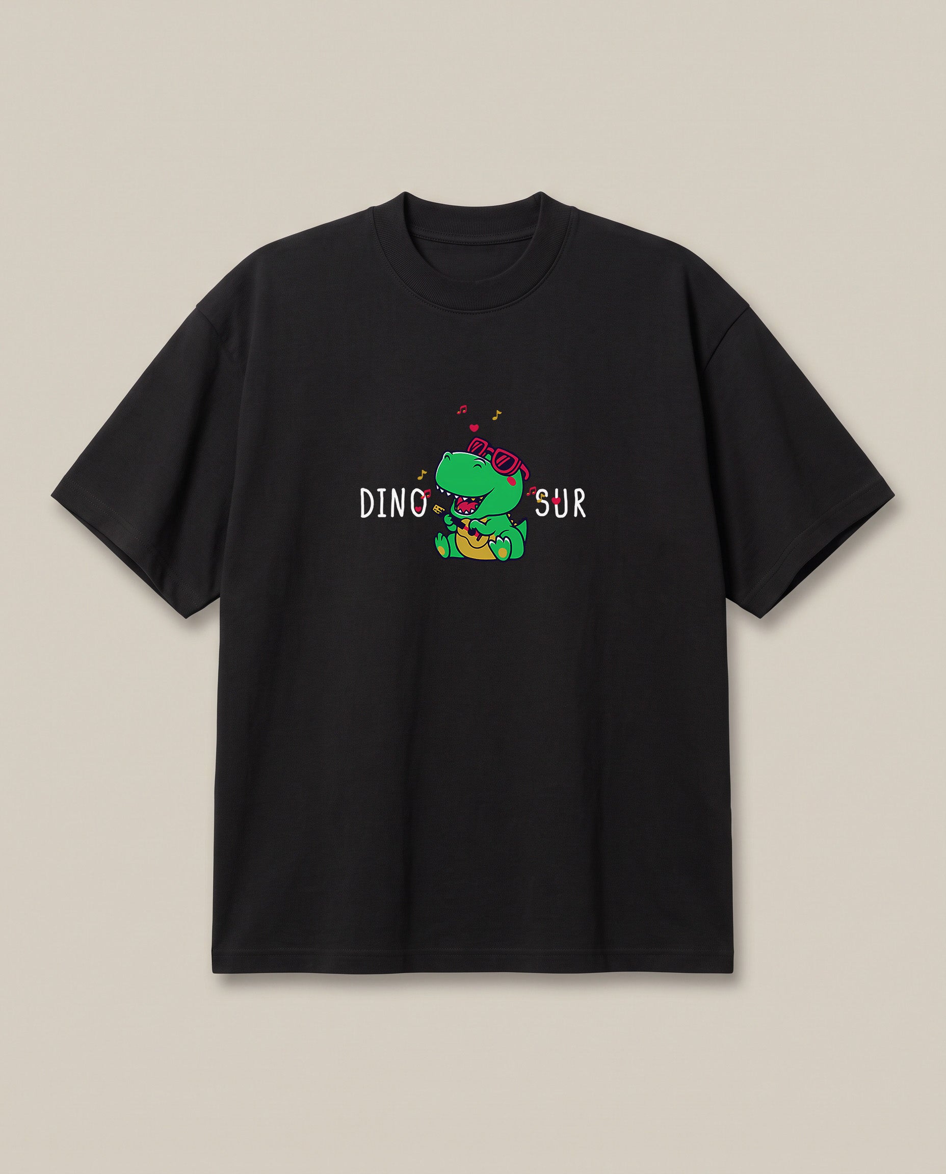 Dino-Sur Black oversized t-shirt — dinosaur singing funny, front print