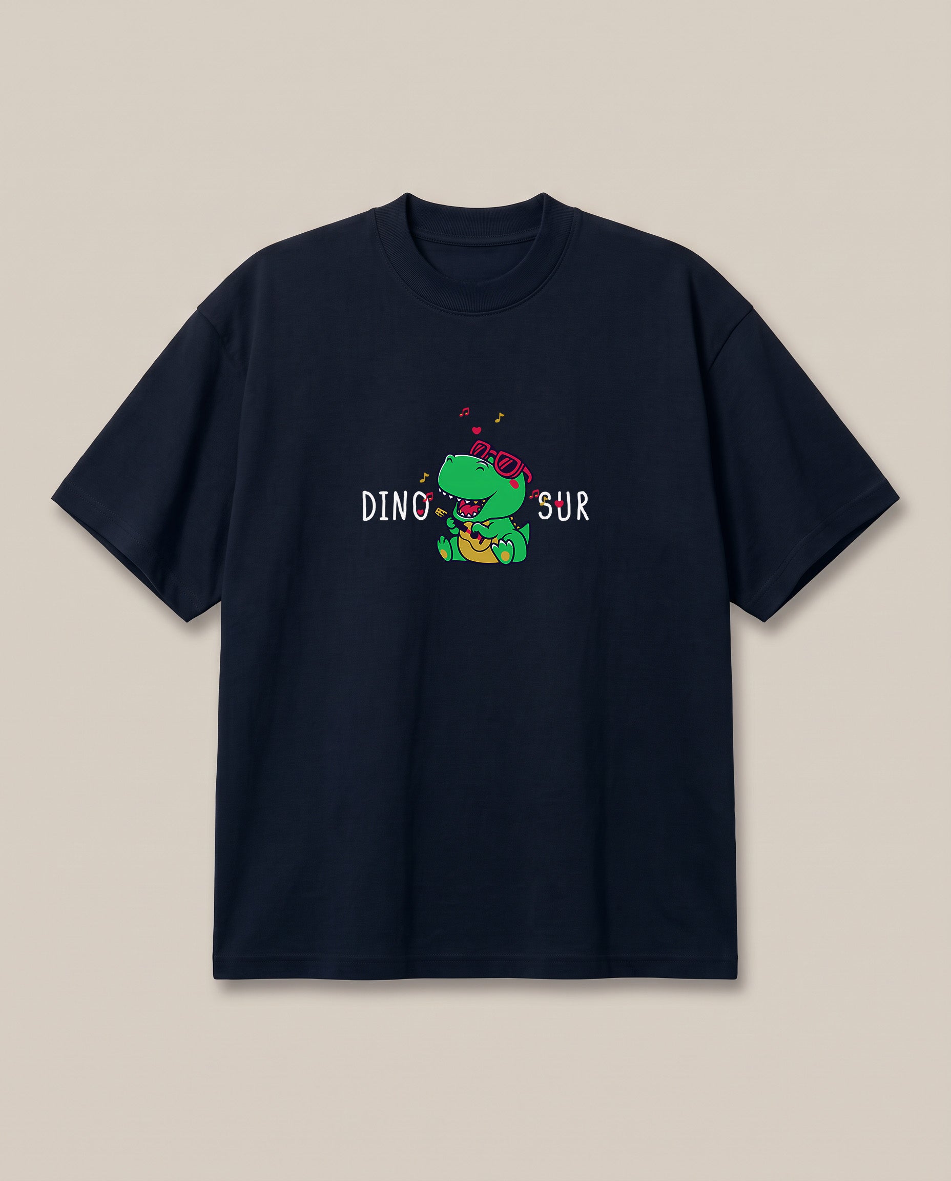Dino-Sur Navy oversized t-shirt — dinosaur singing funny, front print