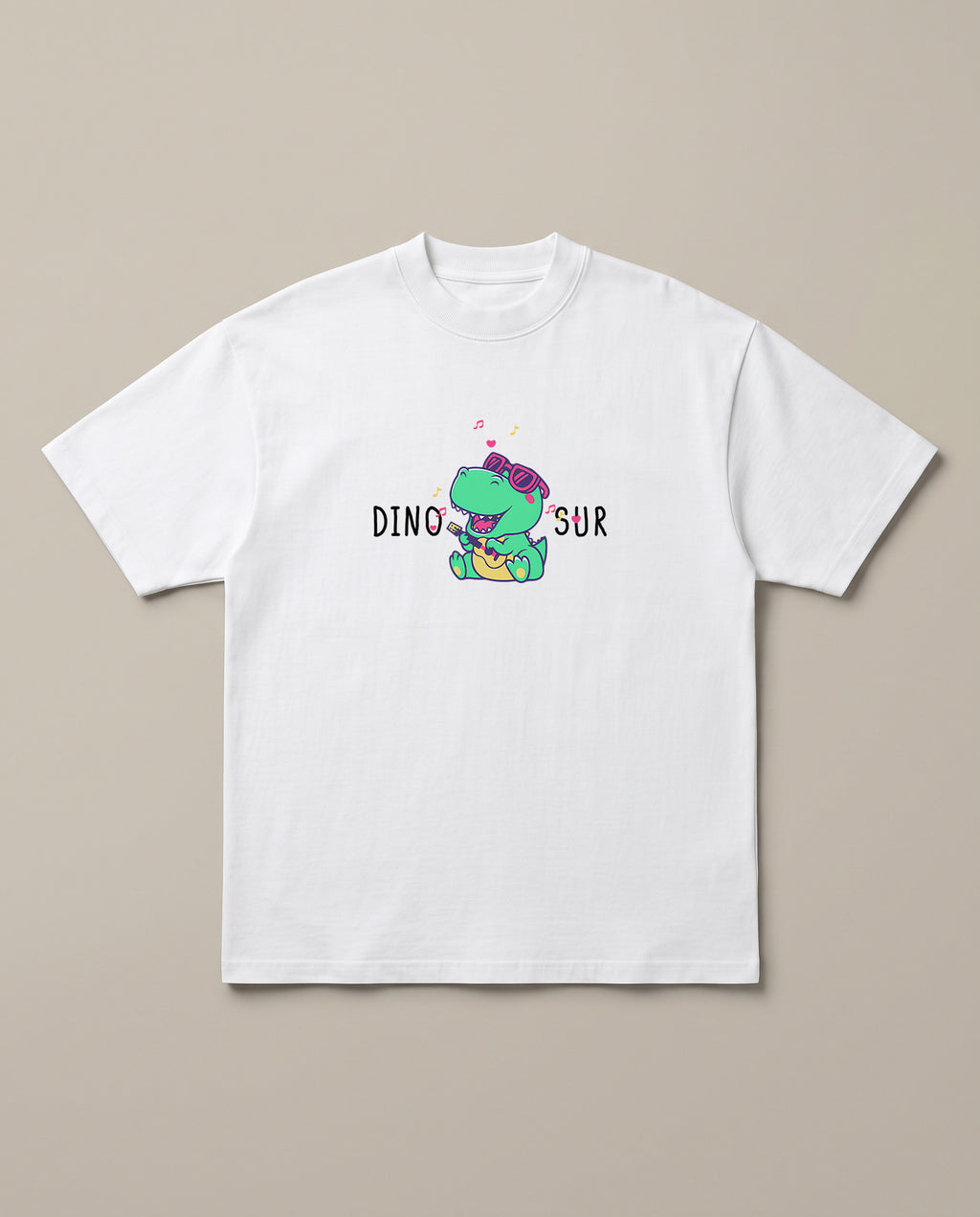 Dino-Sur White oversized t-shirt — dinosaur singing funny, front print
