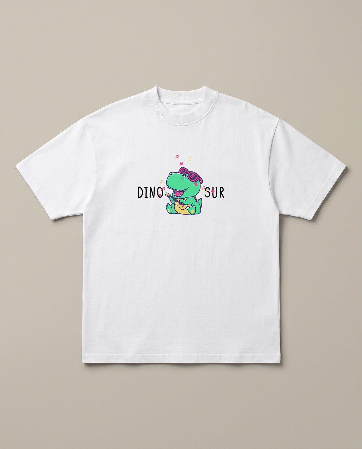 Dino-Sur White oversized t-shirt — dinosaur singing funny, front print