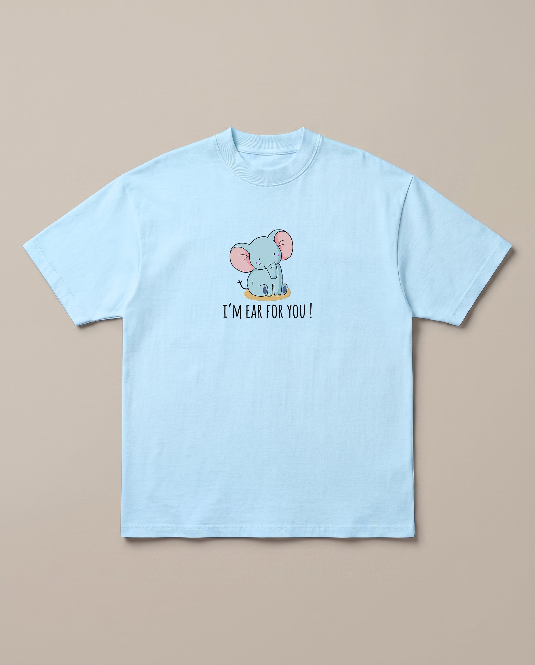 Ear for you. Baby Blue oversized t-shirt — elephant pun romantic, front print