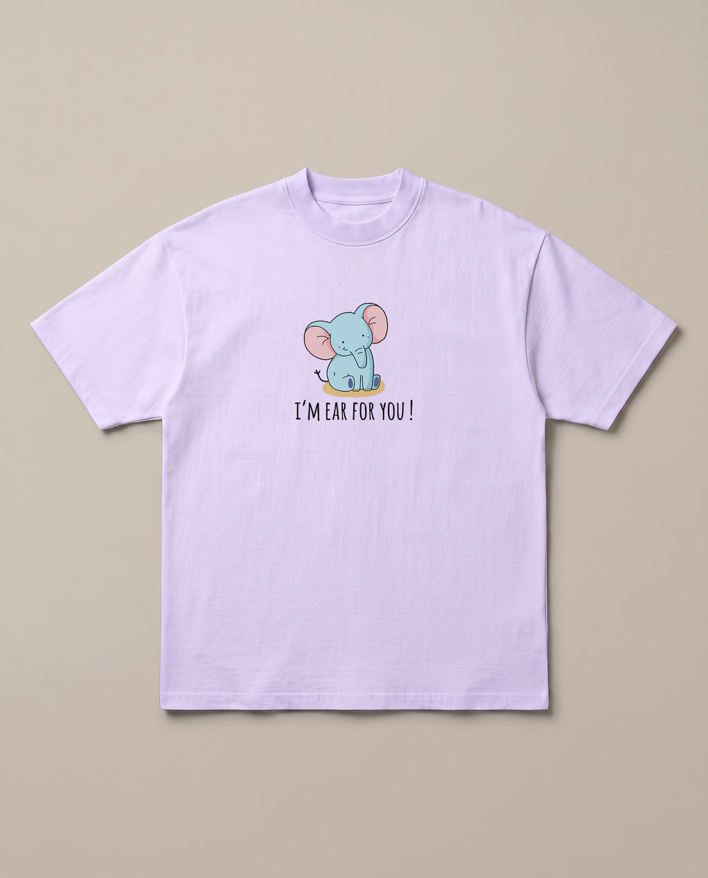 Ear for you. Lavender oversized t-shirt — elephant pun romantic, front print
