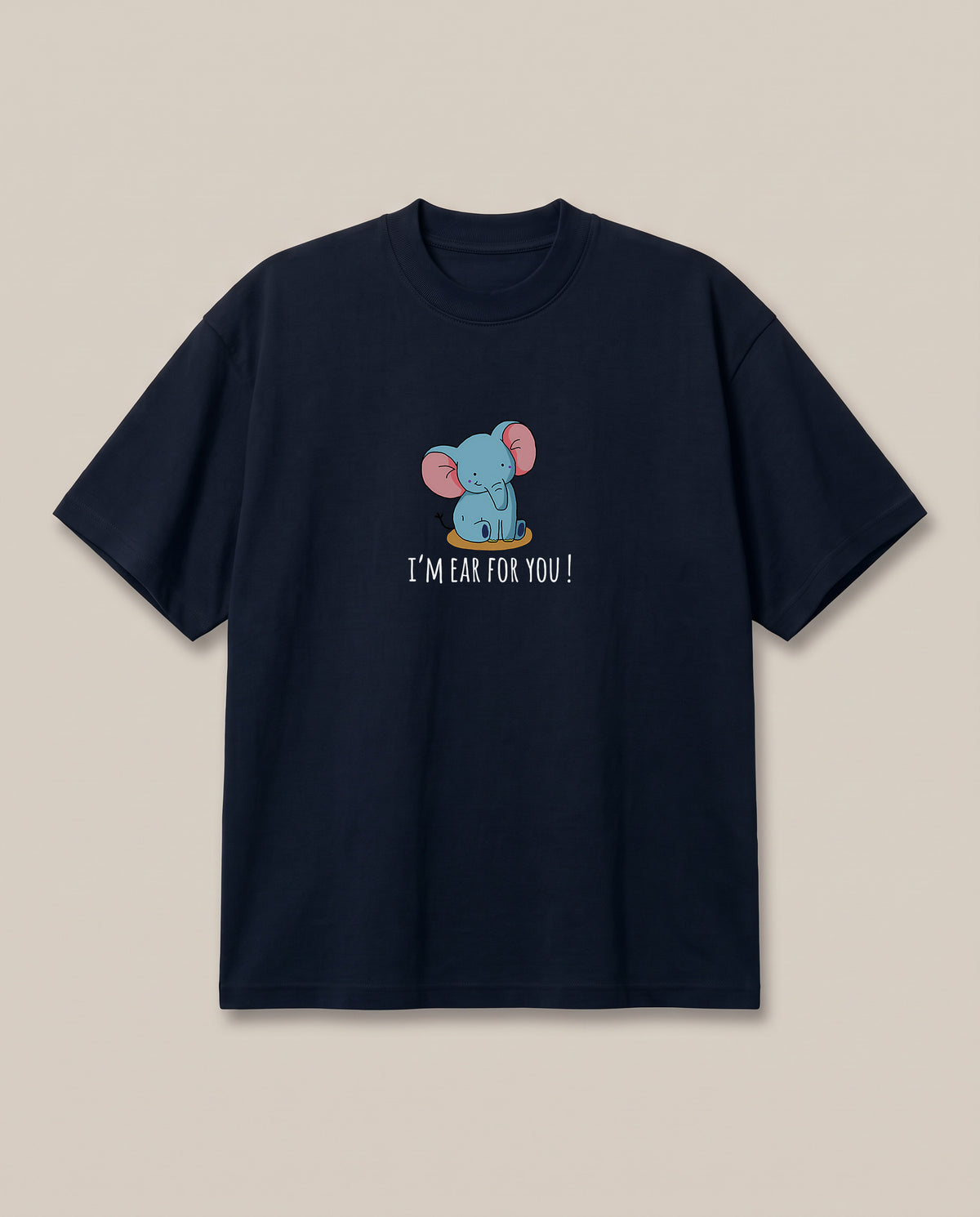 Ear for you. Navy oversized t-shirt — elephant pun romantic, front print