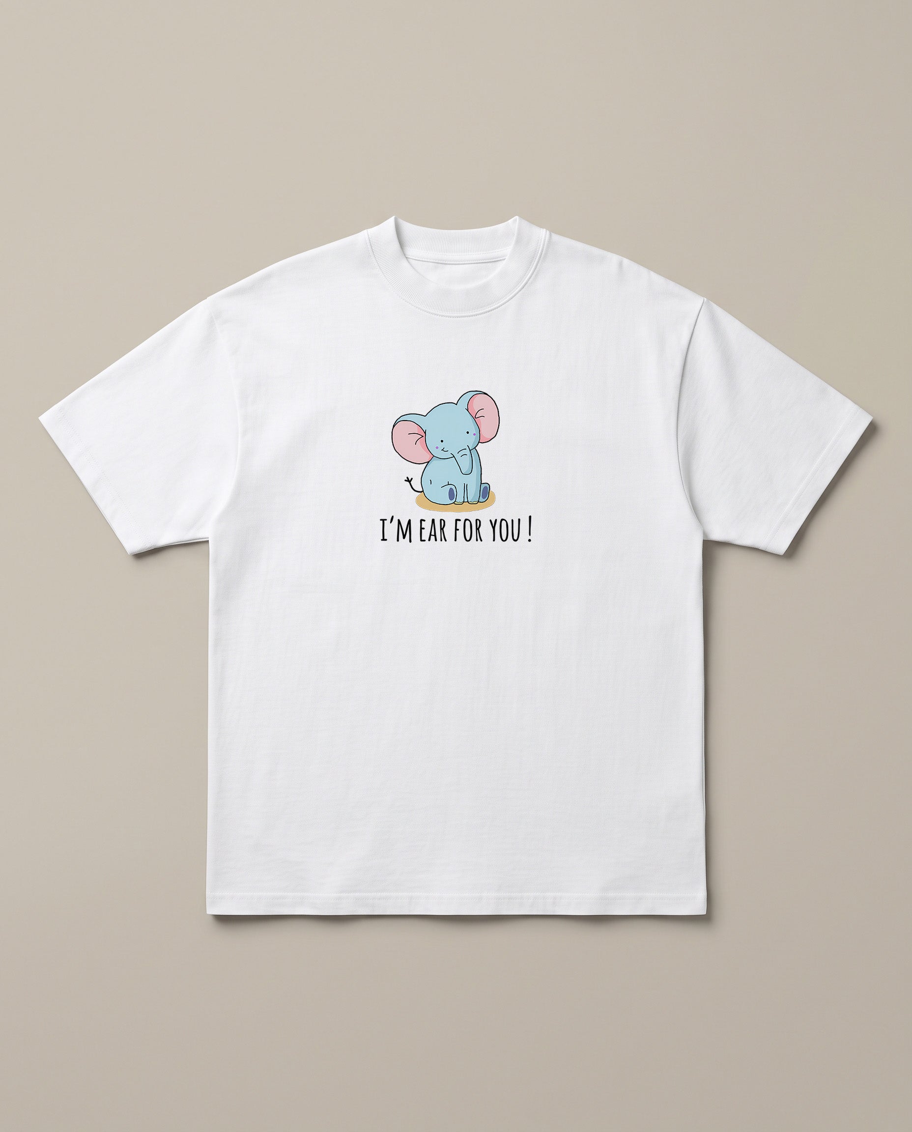 Ear for you. White oversized t-shirt — elephant pun romantic, front print