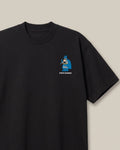 Fatman Black oversized t-shirt — fat batman giving competition to penguin, front print