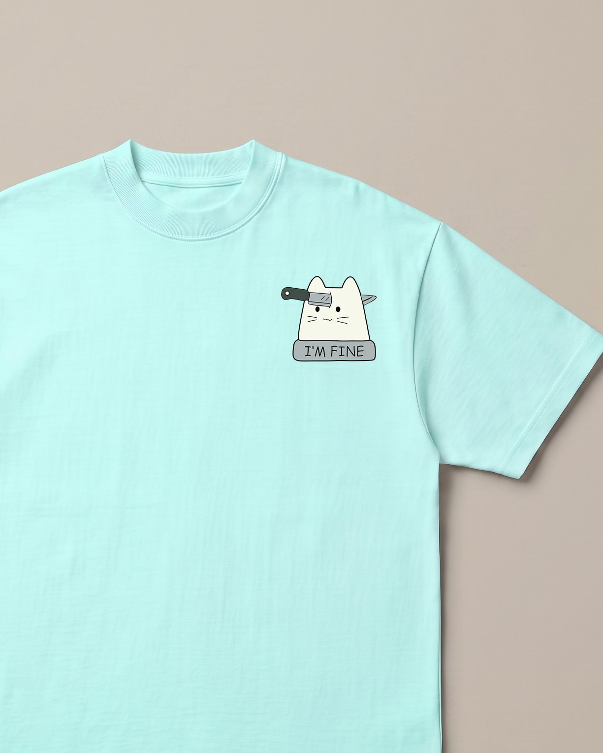 Fine Mint oversized t-shirt — cat with a knife sarcastic fine, front print