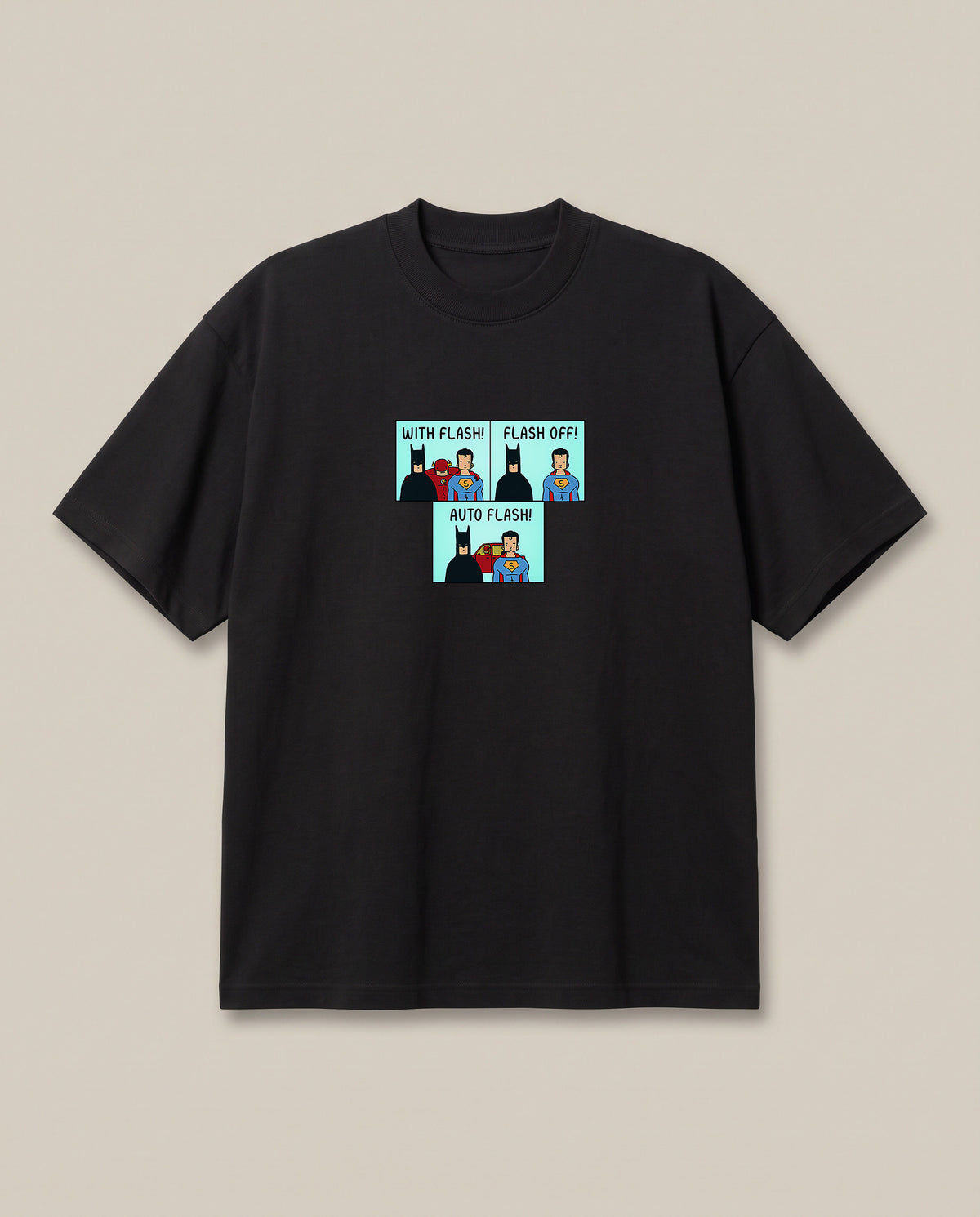 Auto Flash t-shirt Black oversized t-shirt — dc batman superman flash joke, front print