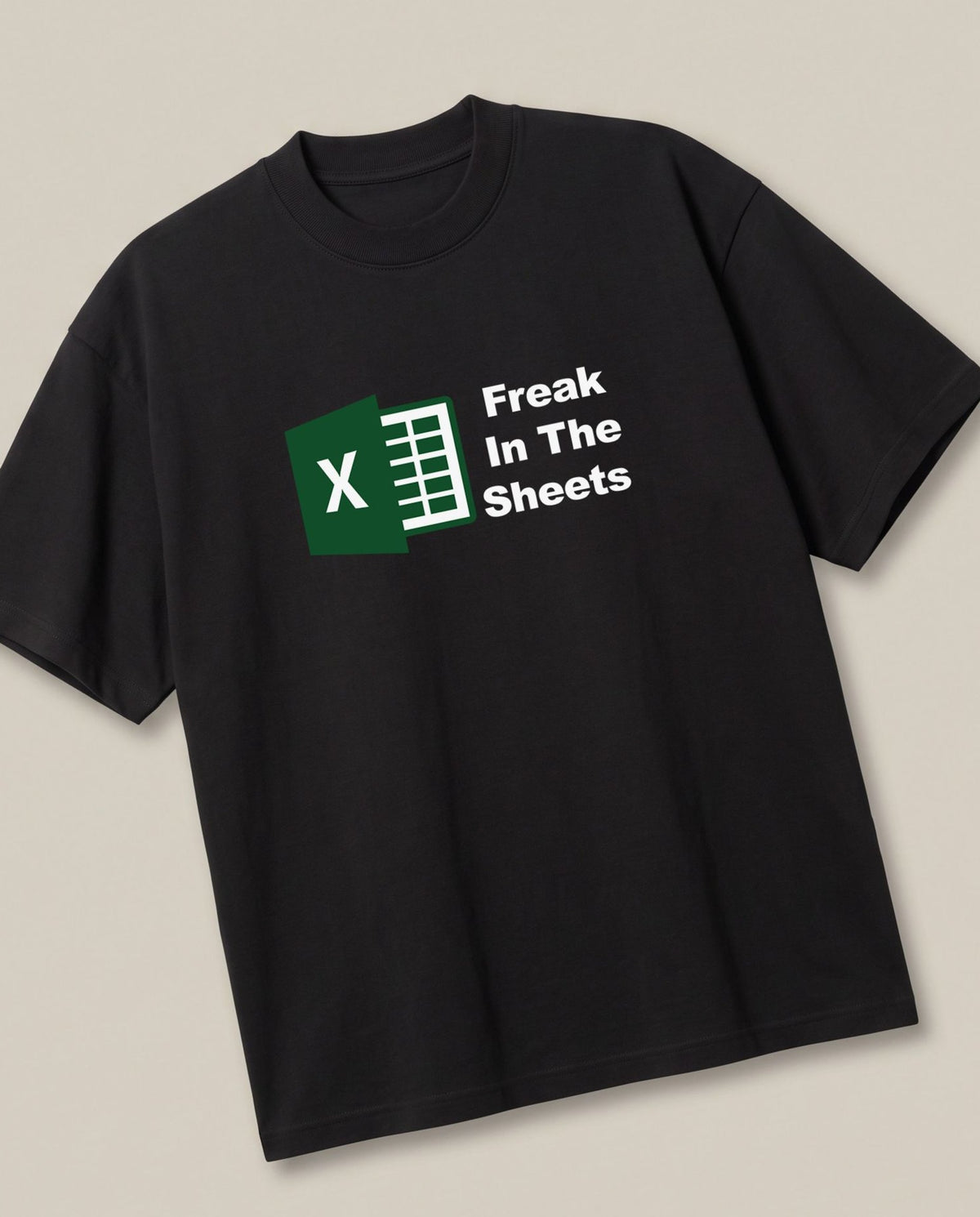 Freak in the sheets Black oversized t-shirt — googel sheets freak, angled view