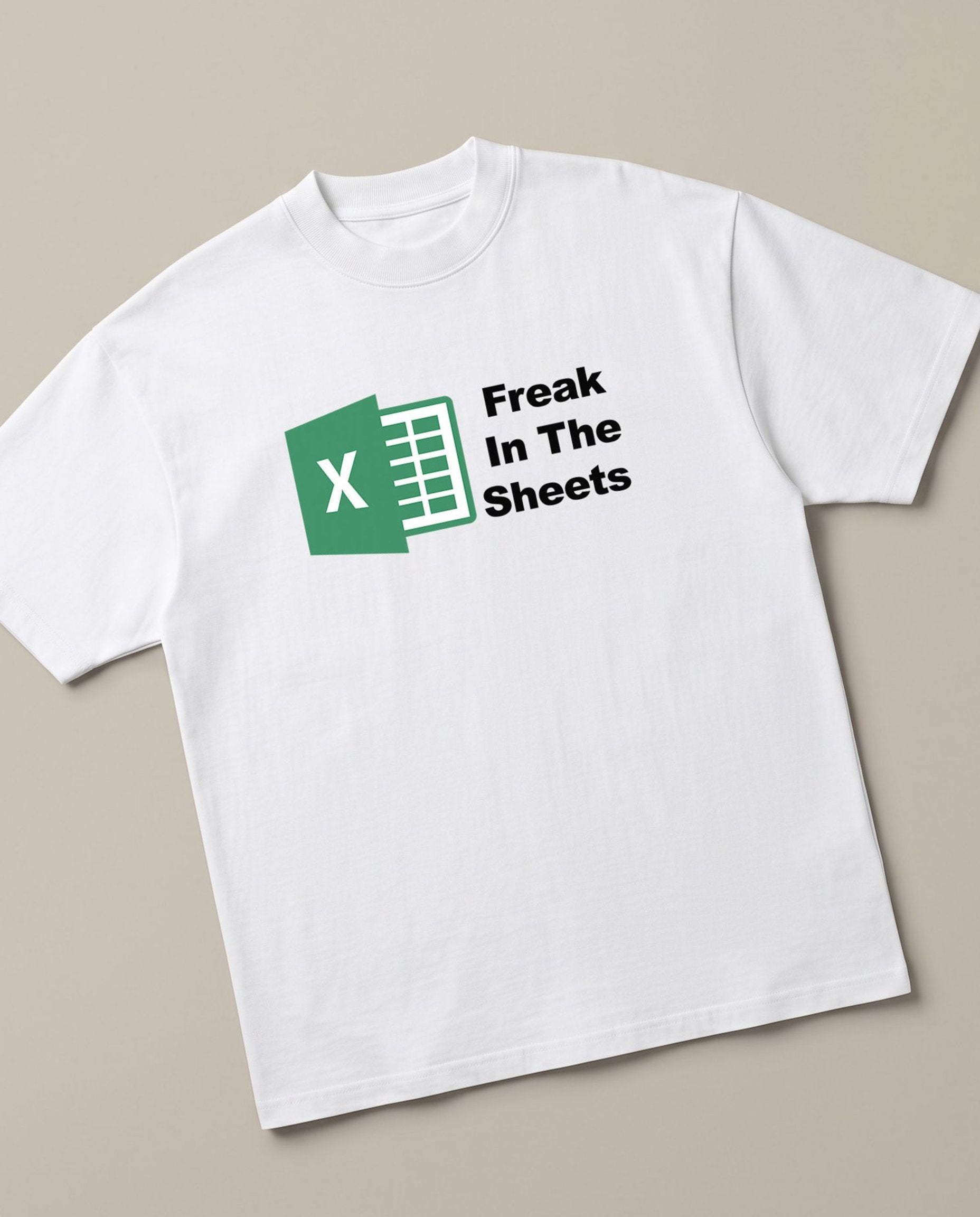 Freak in the sheets White oversized t-shirt — googel sheets freak, angled view