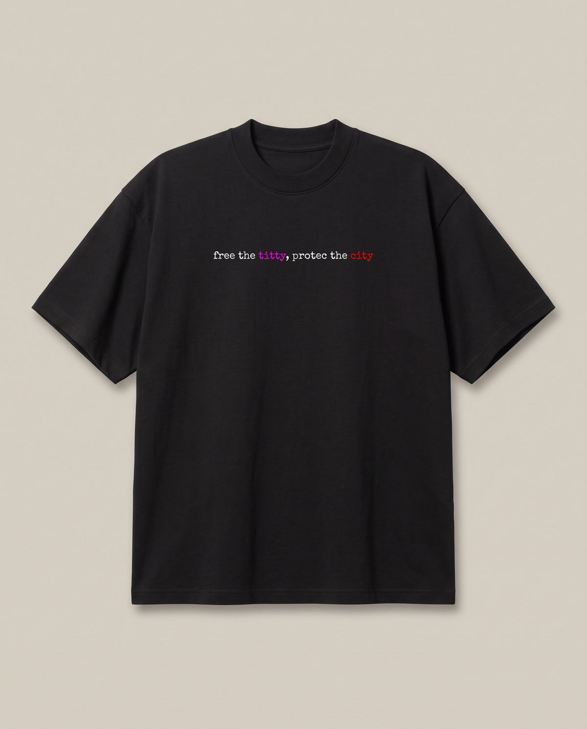 Free The Titty Black oversized t-shirt — why were bra's even invented, front print