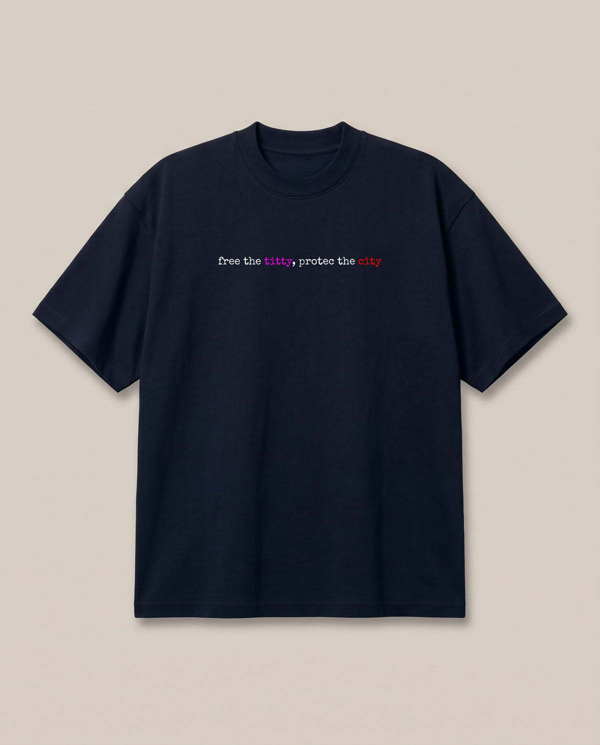 Free The Titty Navy oversized t-shirt — why were bra's even invented, front print