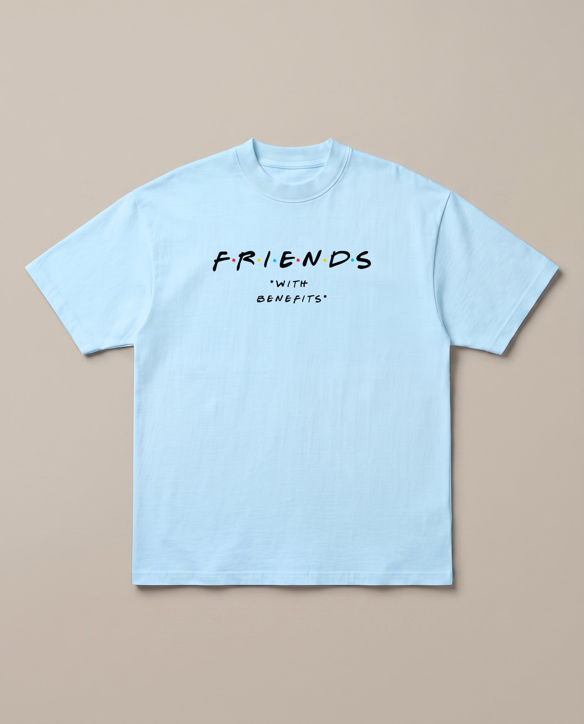 Friends With Benefits Baby Blue oversized t-shirt — friends tv show logo parody with benefits, front print