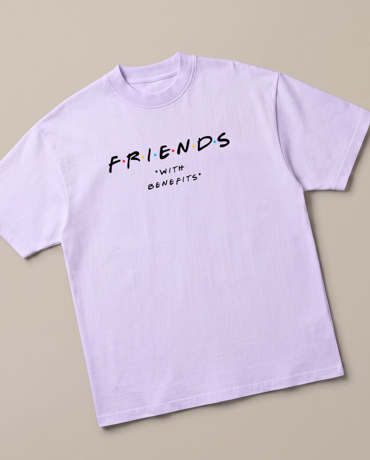 Friends With Benefits Lavender oversized t-shirt — friends tv show logo parody with benefits, angled view