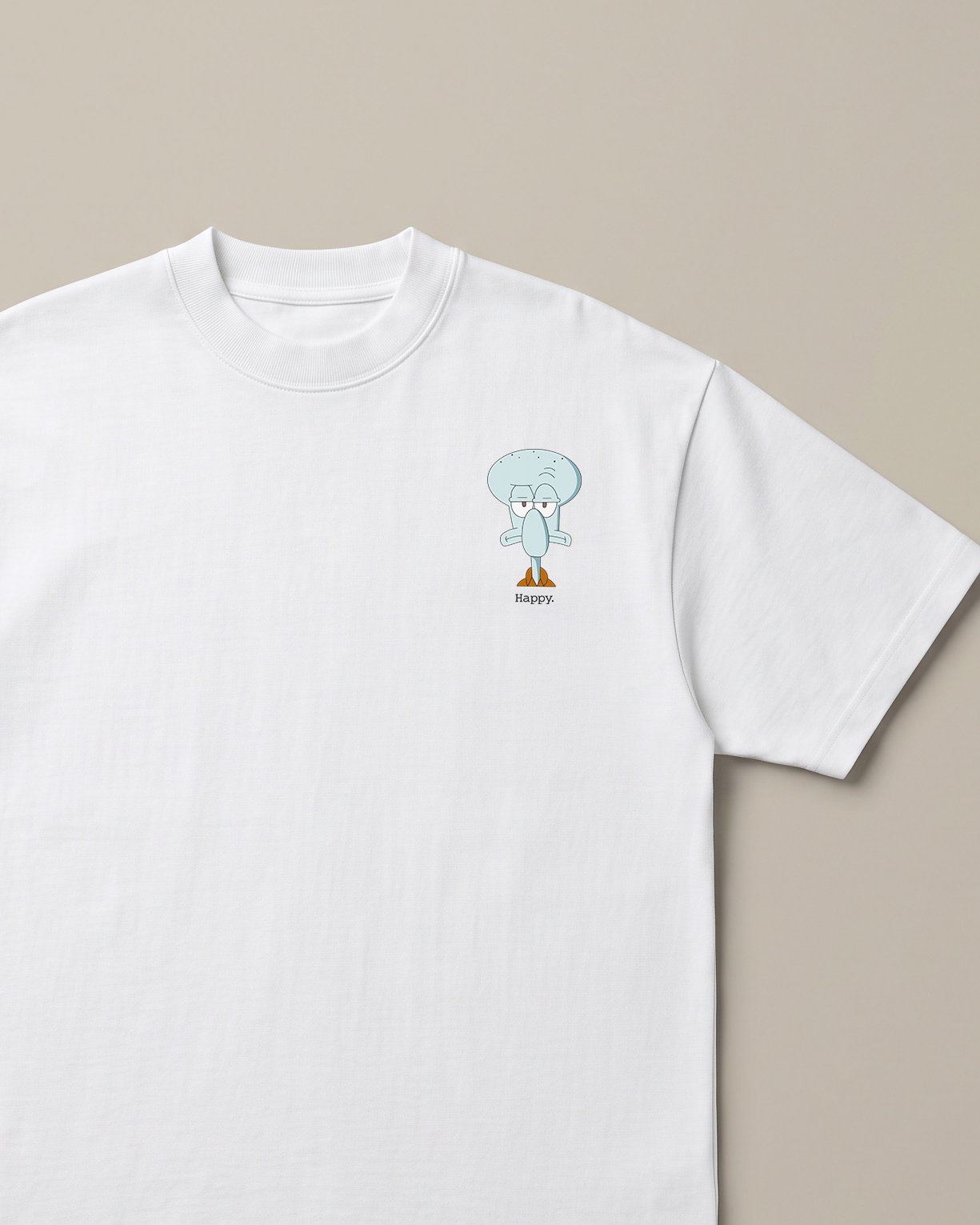 Happy White oversized t-shirt — squidward is not happy spongebob, front print