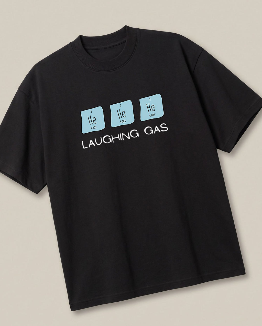 Hehehe Black oversized t-shirt — chemistry joke laughing gas, angled view