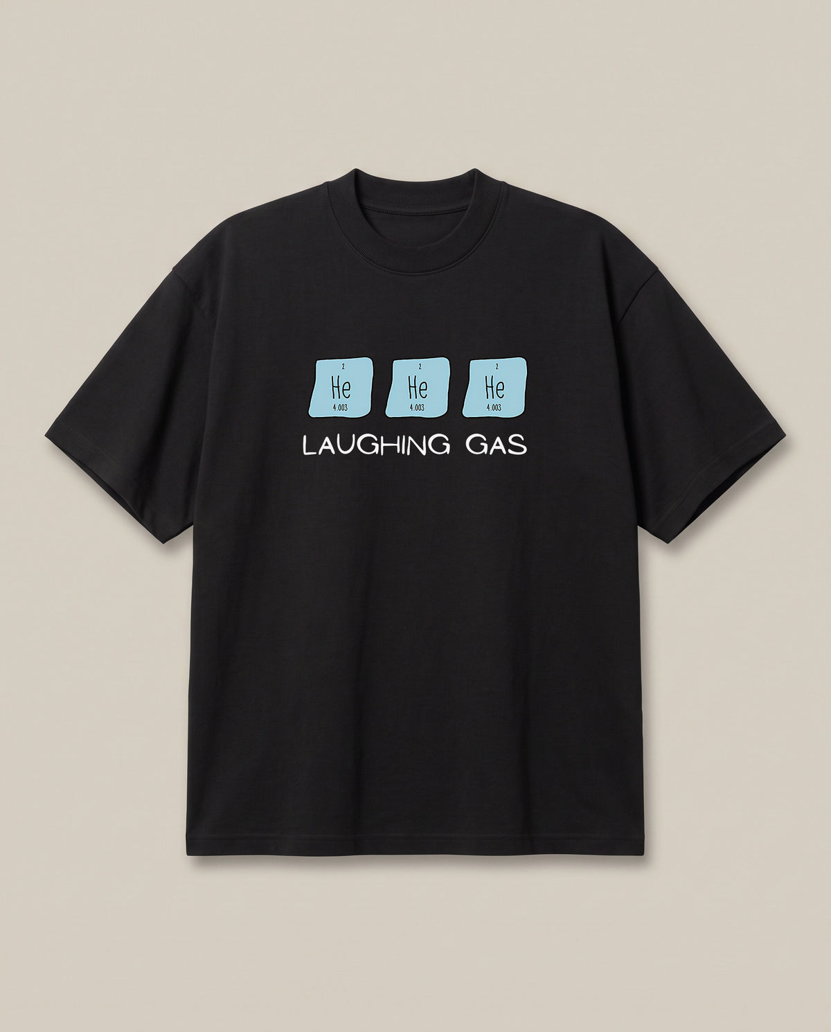 Hehehe Black oversized t-shirt — chemistry joke laughing gas, front print