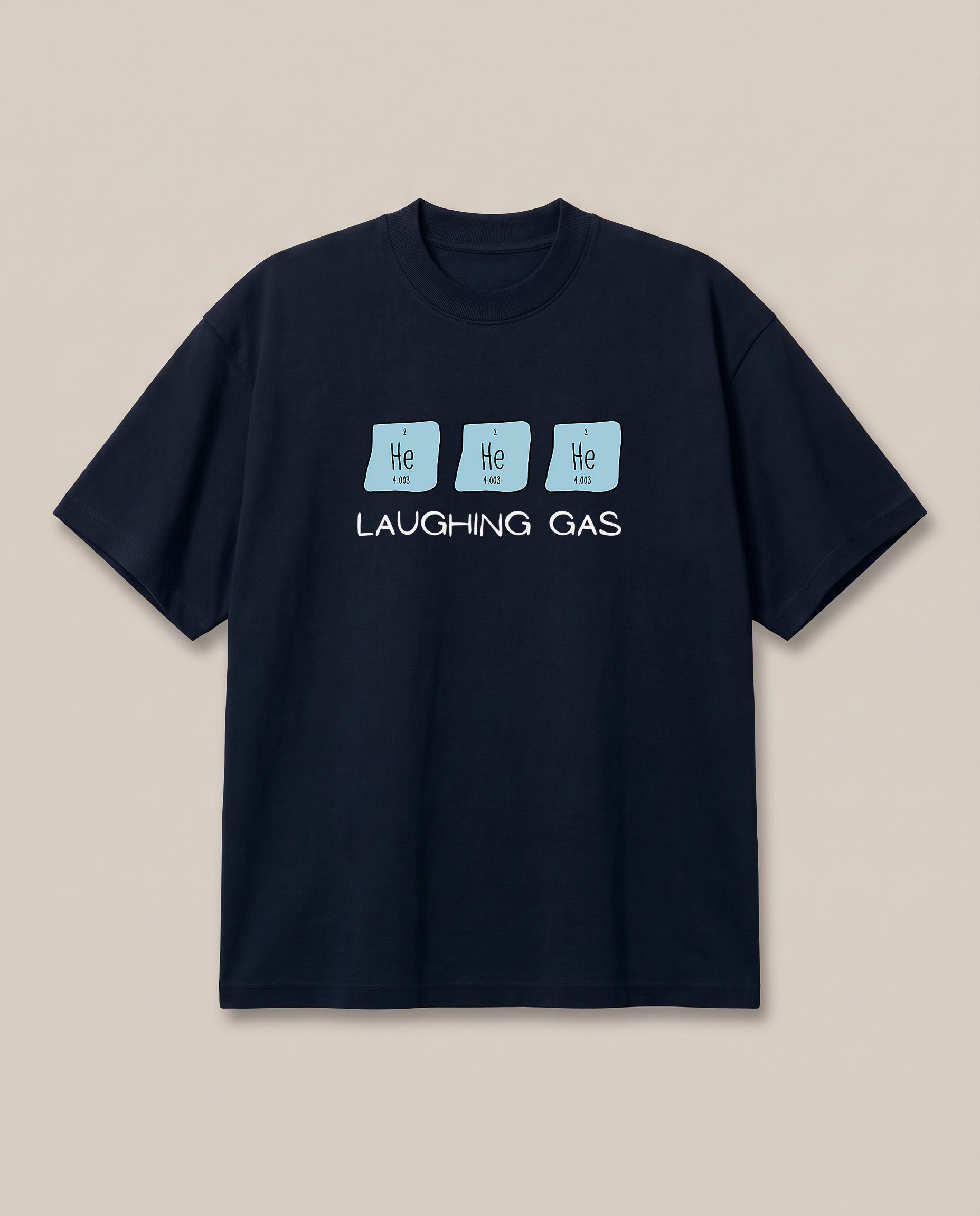 Hehehe Navy oversized t-shirt — chemistry joke laughing gas, front print