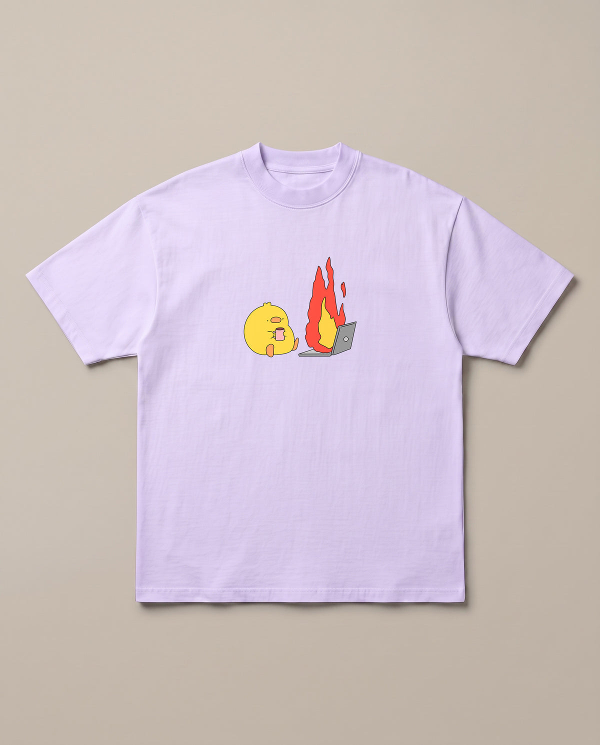 Just A Normal Monday Lavender oversized t-shirt — "office meme , duck in front of a burning computer on a monday", front print
