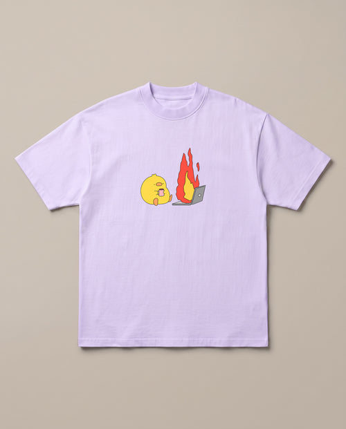 Just A Normal Monday Lavender oversized t-shirt — "office meme , duck in front of a burning computer on a monday", front print
